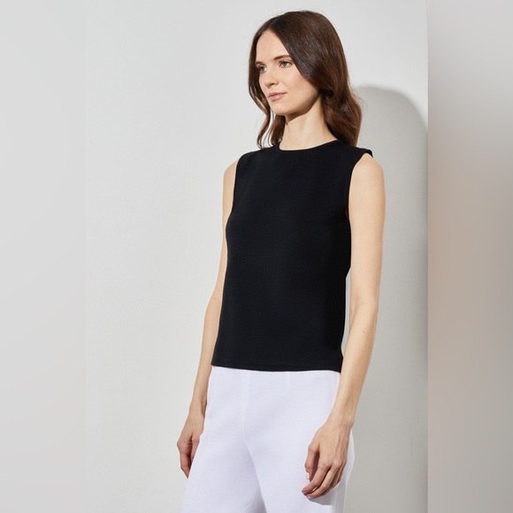 Ming Wang High-Neck Knit Tank in Black Size Medium. - Picture 11 of 13